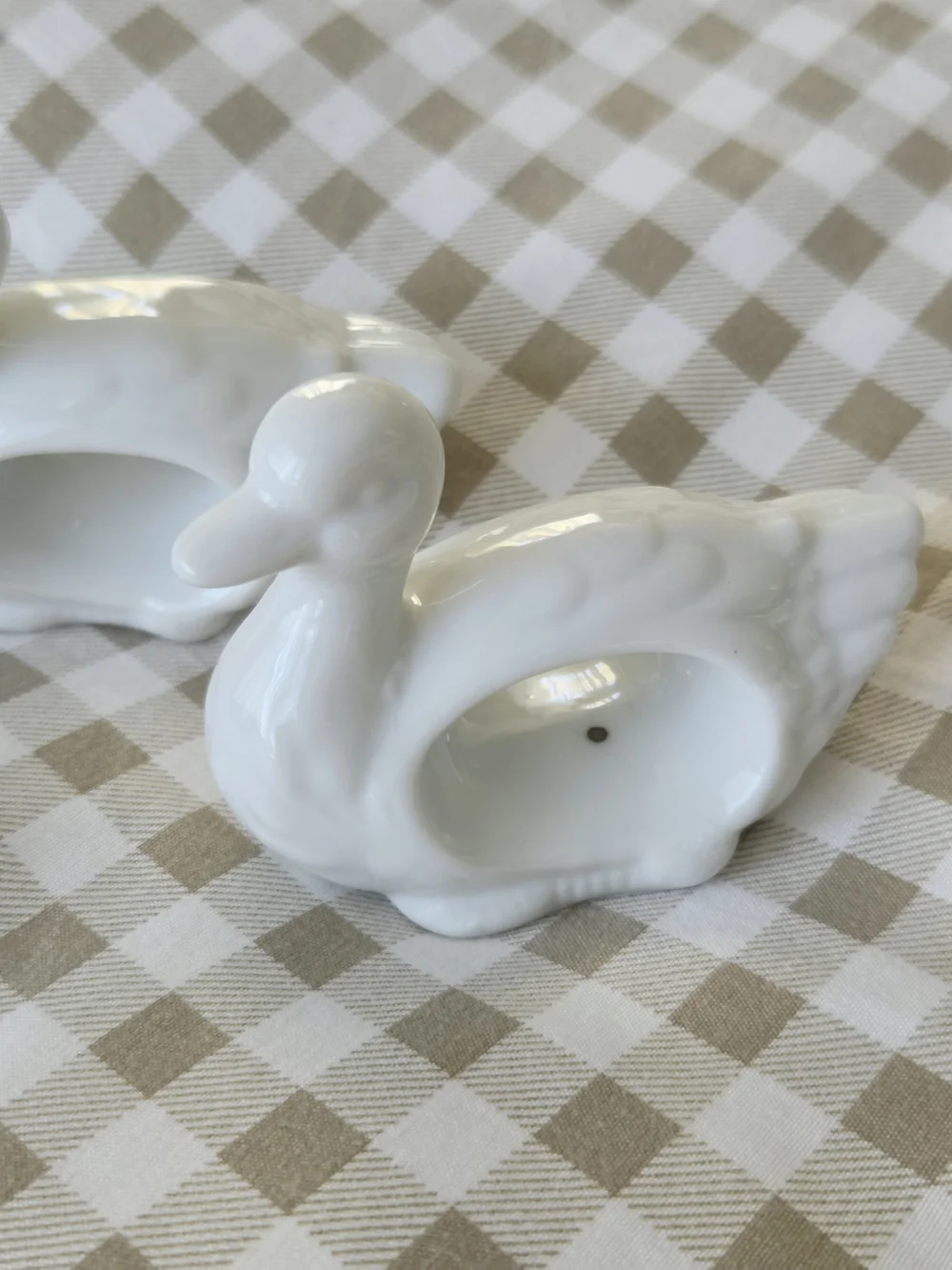 Vintage Set Of 2 White Ceramic / Porcelain Duck Napkin Rings